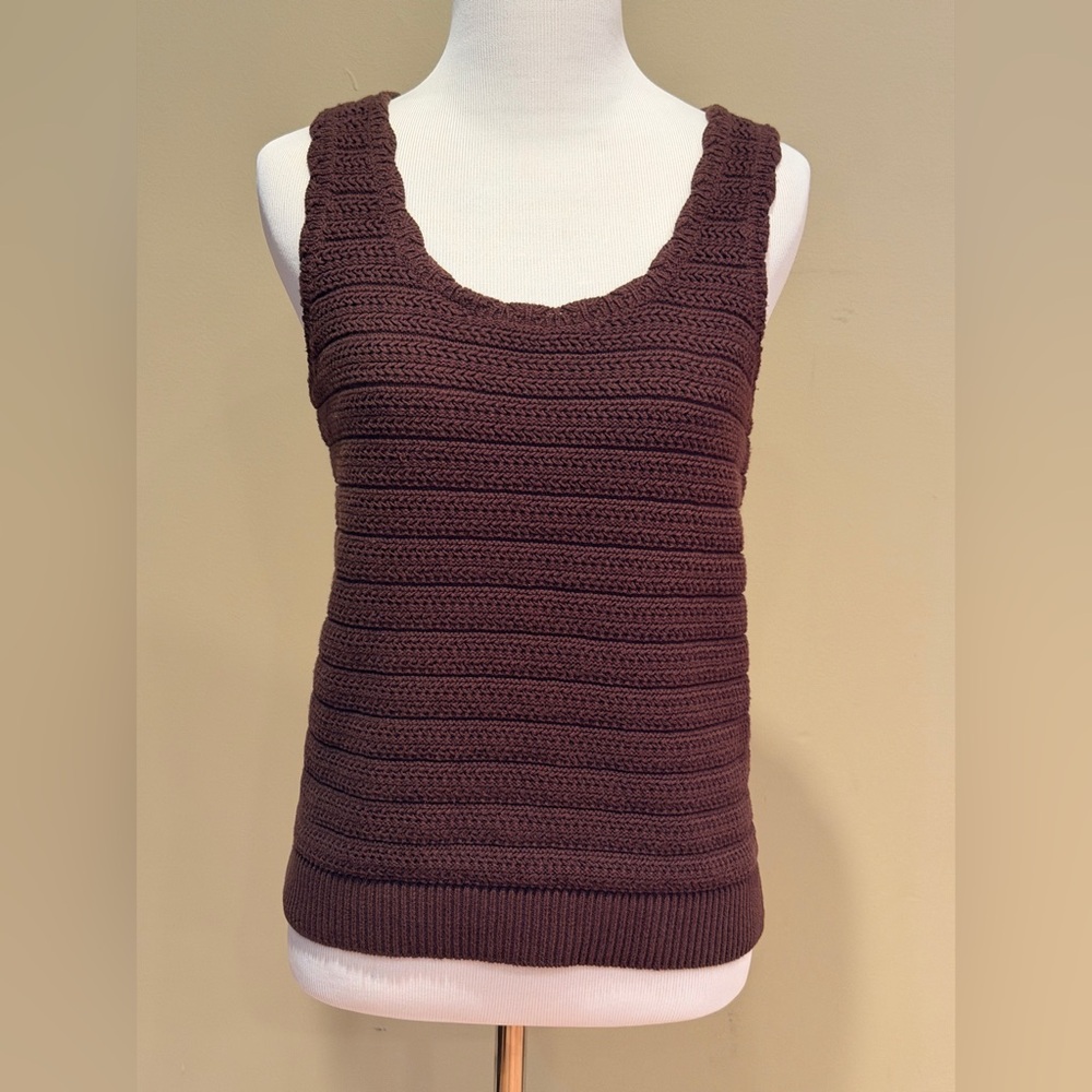 Ann Taylor LOFT Brown Open-Knit 100% Cotton Tank Top - Size Small